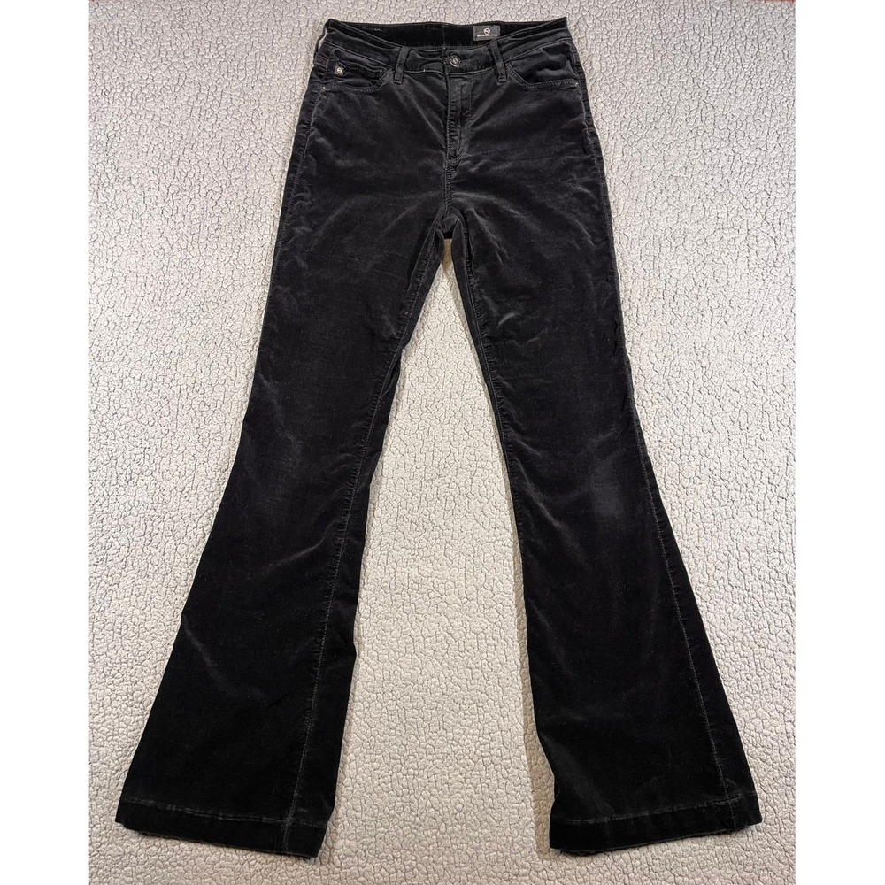 AG Adriano Goldschmied Black Velvet Flare Pants Womens Size 28R